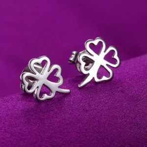 Heart Shaped Stud Earrings silver color